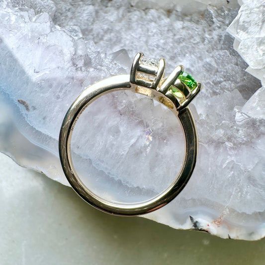 Lab Grown Diamond & Tsavorite Garnet Toi et Moi | 14k Yellow Gold