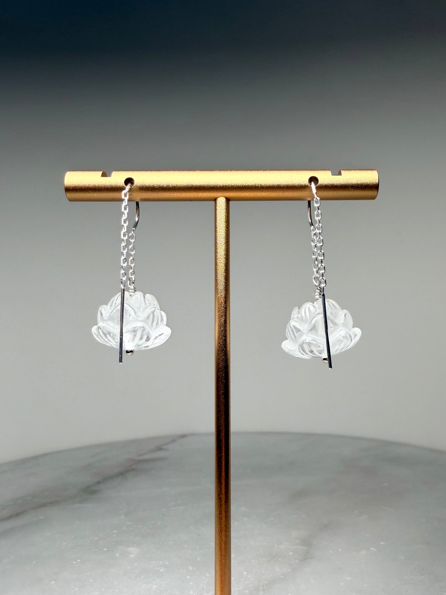 Lotus Flower Threader Earrings | Sterling Silver
