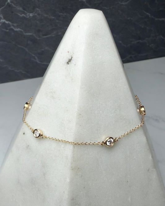 Diamond Station Bracelet | 14k Yellow Gold