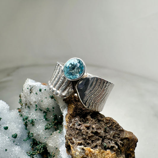 Blue Topaz Cuttlebone Ring | Sterling Silver