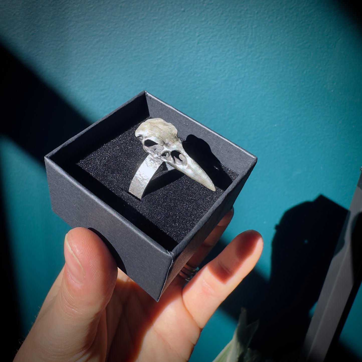 Raven Skull Ring with Wide Band