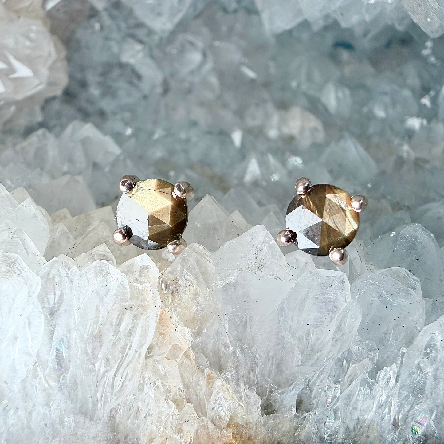 Bronze Sapphire Stud Earrings | 14k Rose Gold