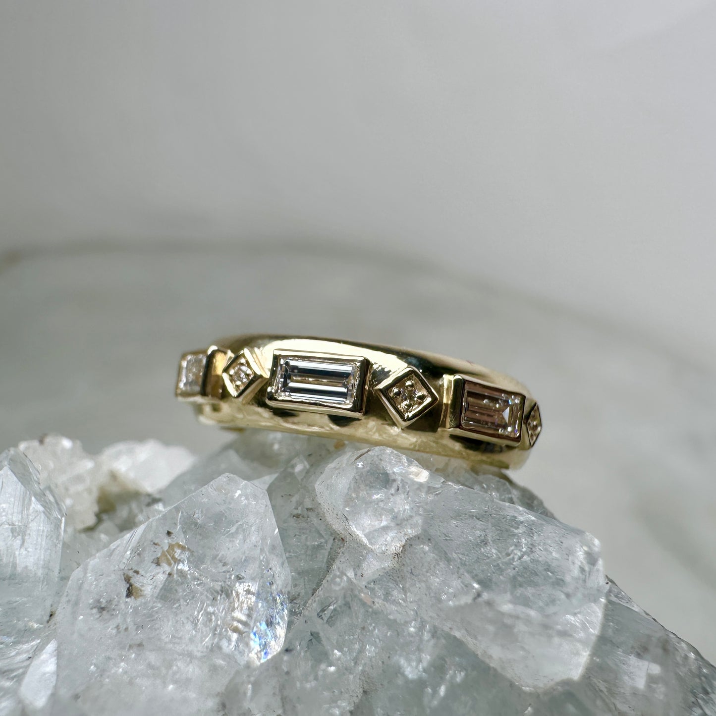 Wide Band Baguette Diamond Ring | 14k Yellow Gold