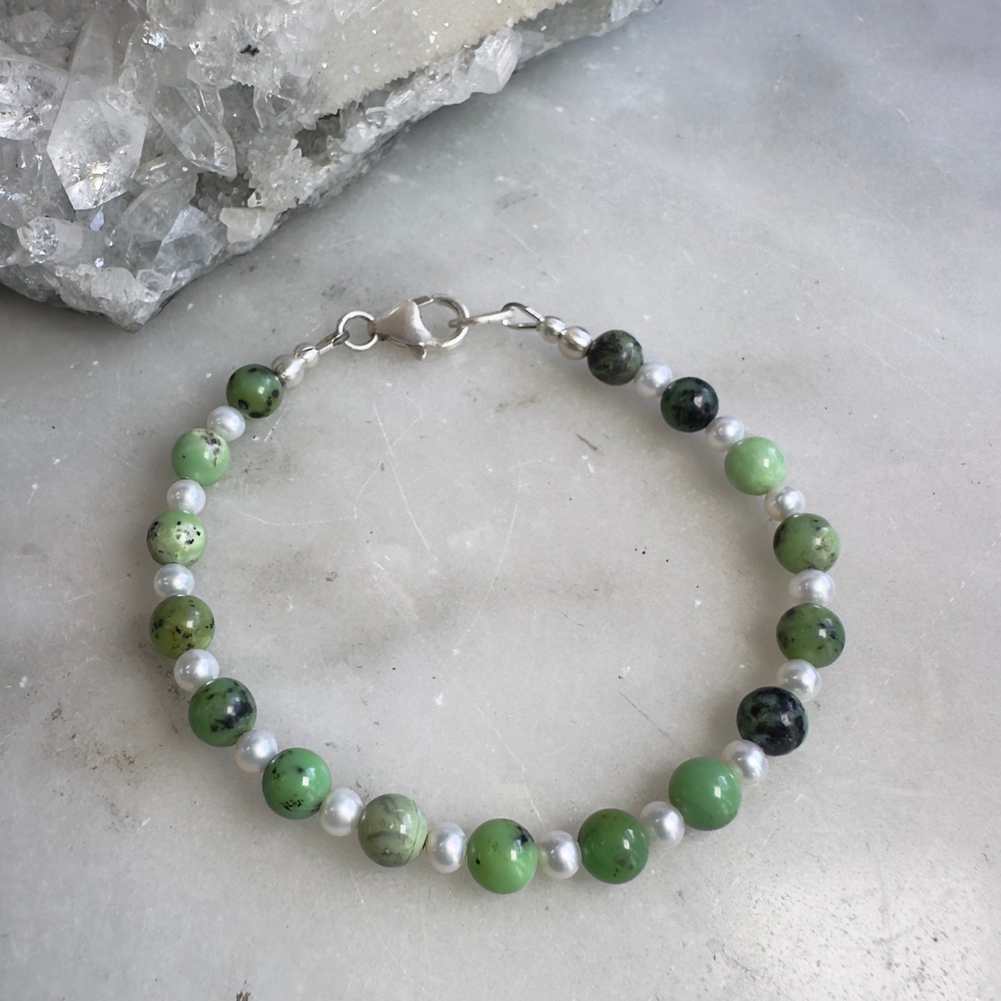 Chrysoprase + Pearl Bracelet