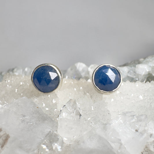 Blue Sapphire Rose Cut Stud Earrings