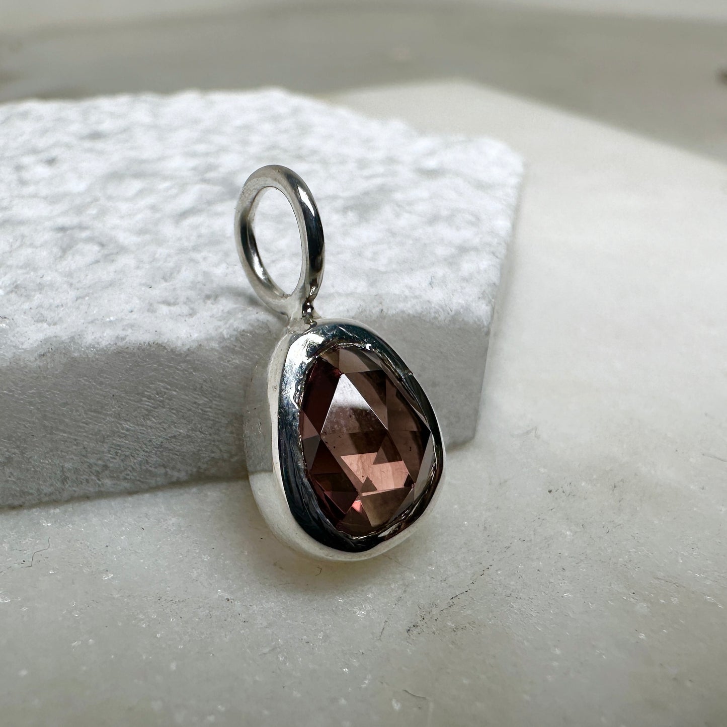 Rose Zircon Charm Pendant | Sterling Silver