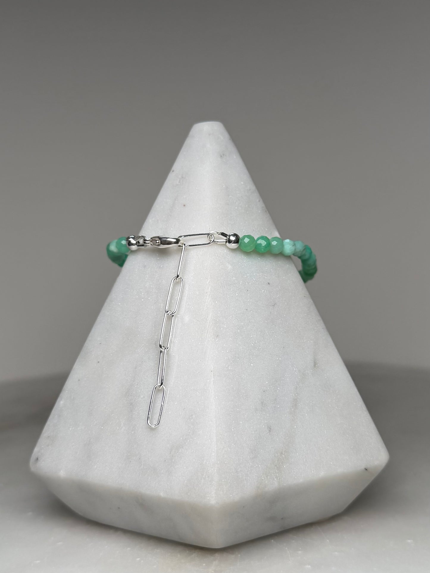 Obsidian Cherry Blossom & Chrysoprase Bracelet | Sterling Silver