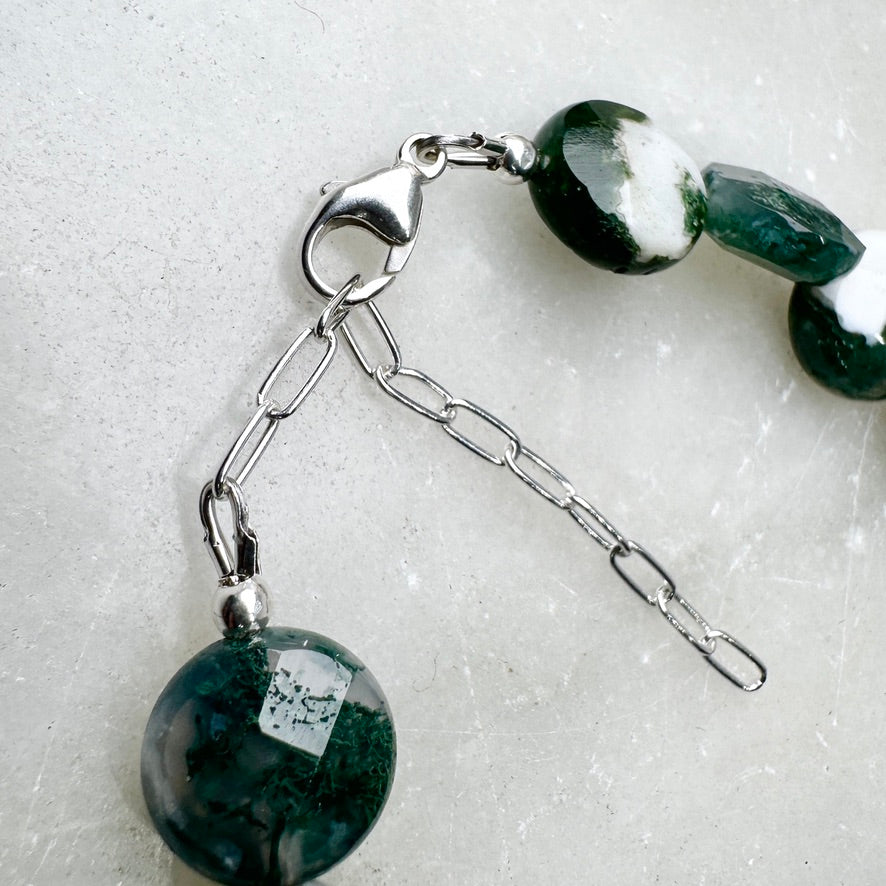 Moss Agate Beaded Bracelet | Sterling Silver