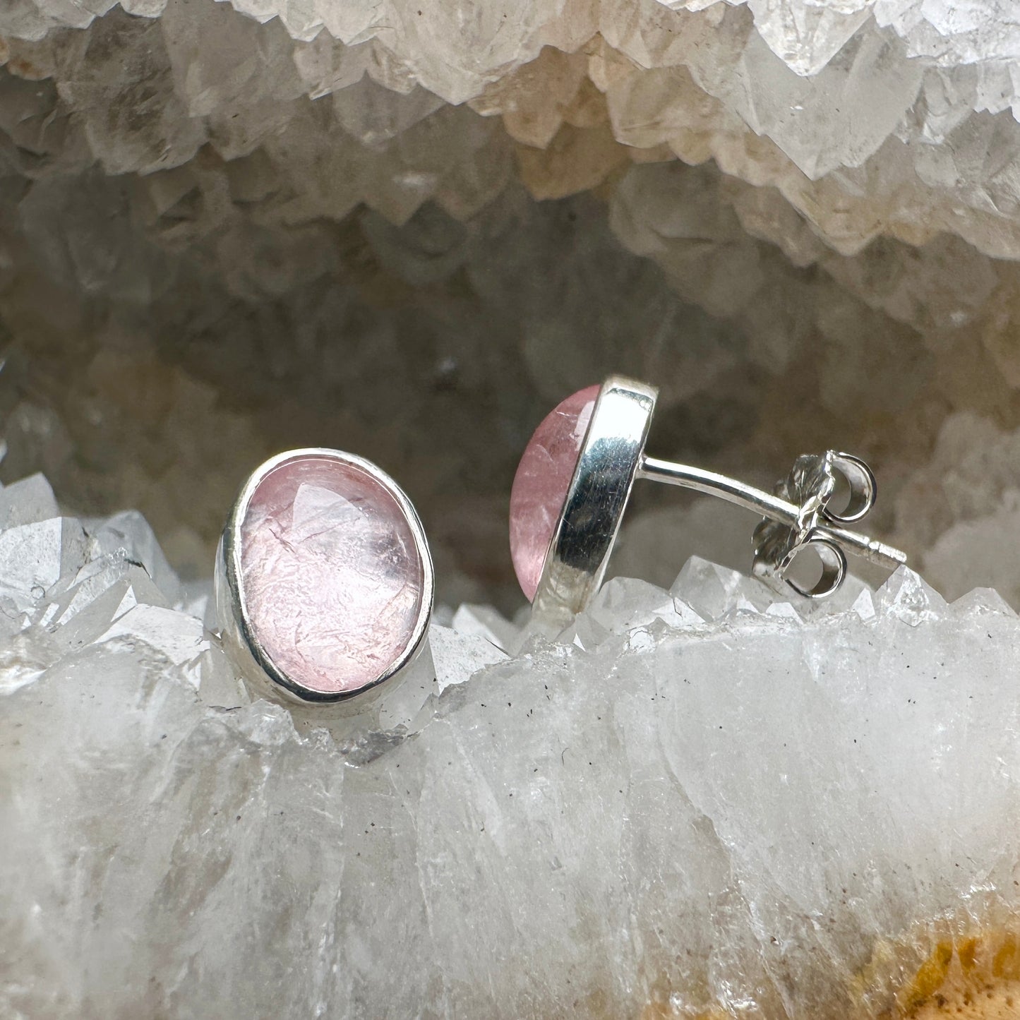Morganite Stud Earrings | Sterling Silver