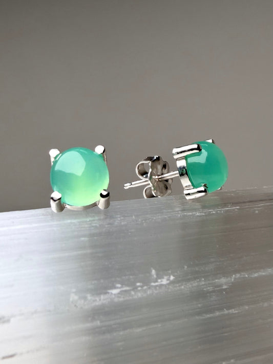 Chrysoprase Stud Earrings | Sterling Silver