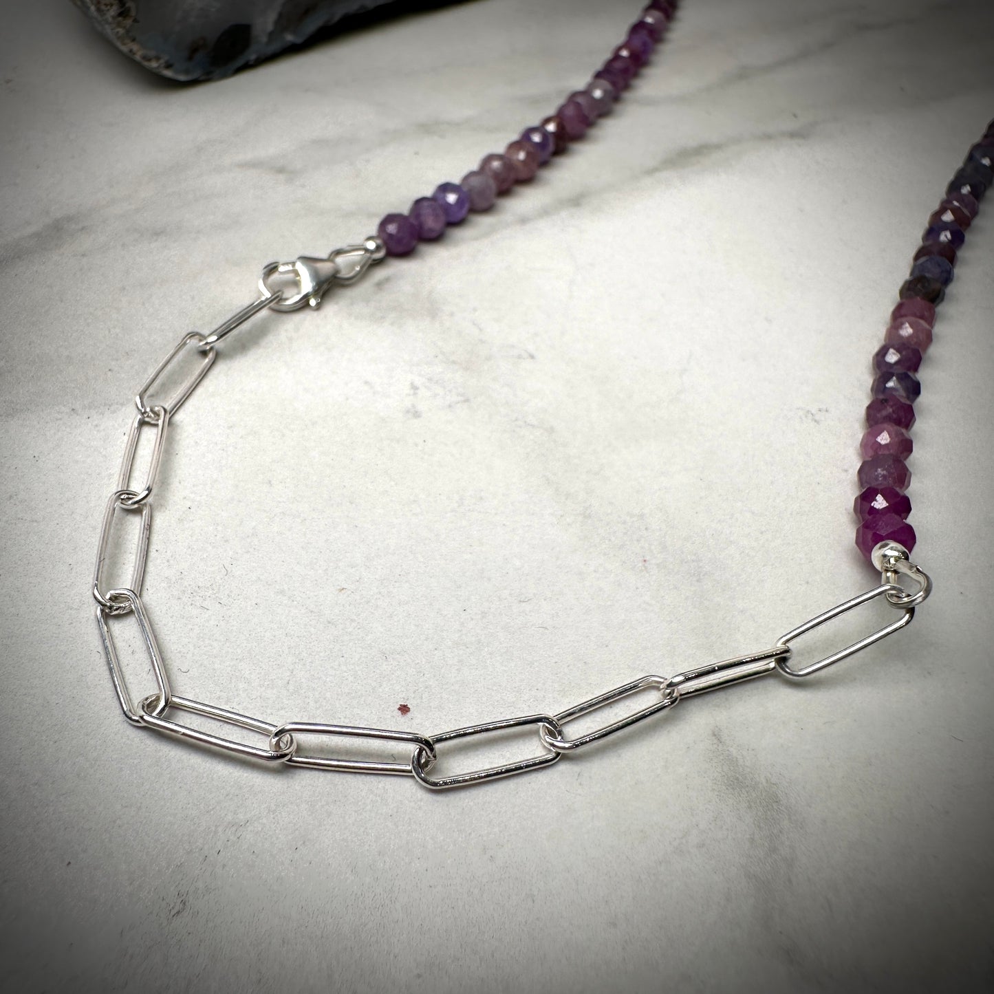 Faceted Ruby Beaded Necklace | Sterling Silver