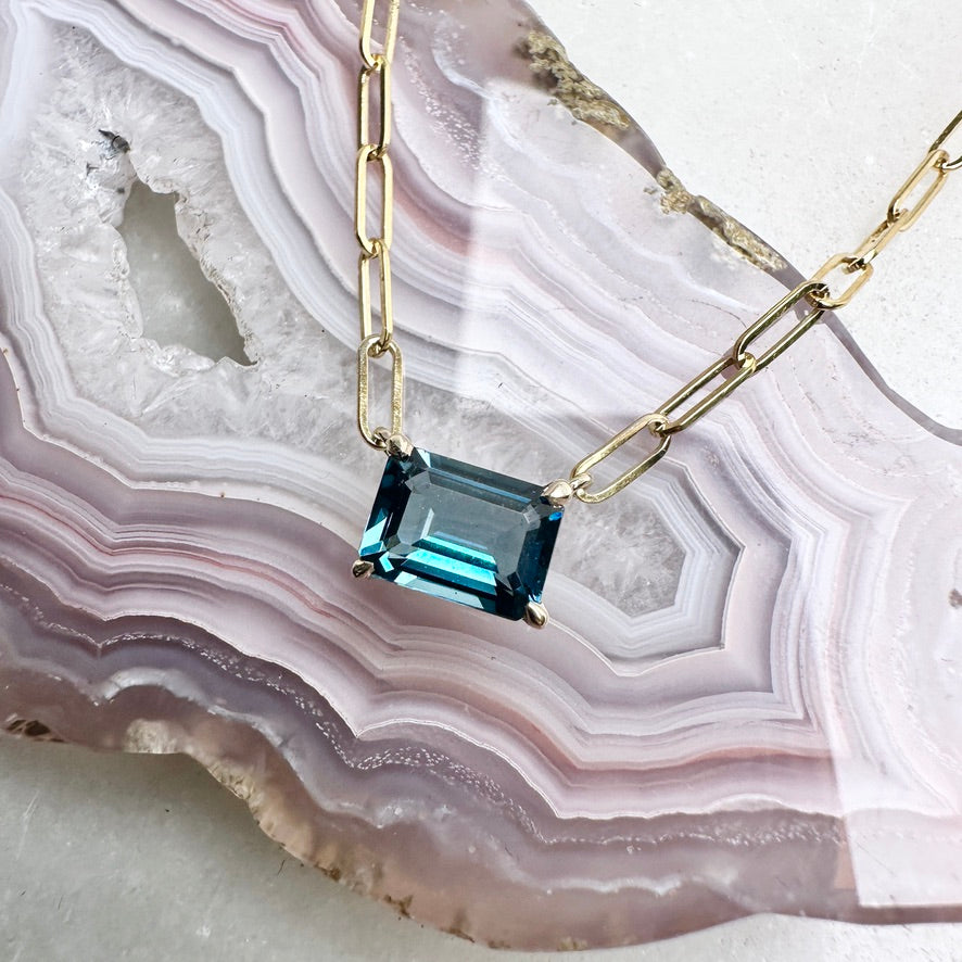 London Blue Topaz Solitaire Necklace | 14k Yellow Gold
