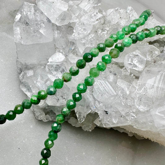 Faceted Green Tsavorite Garnet Beaded Necklace | Sterling Silver