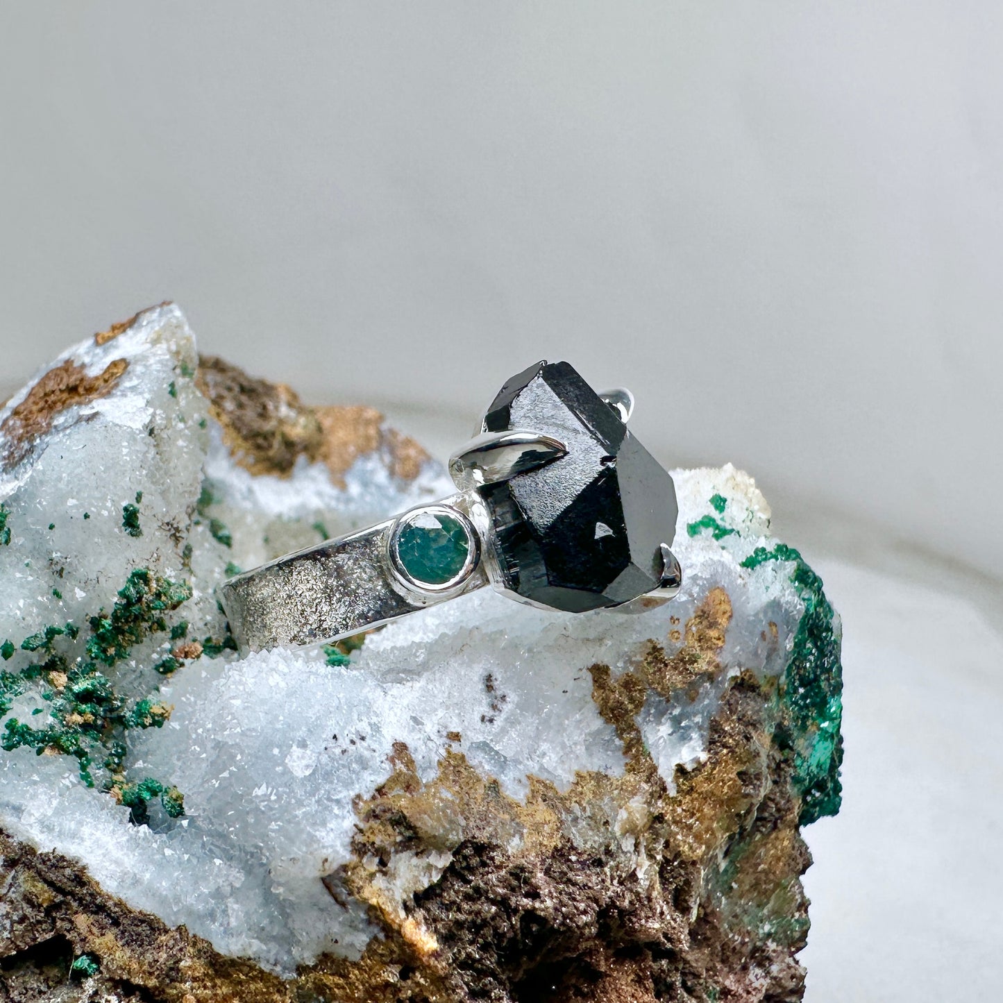 Black Tourmaline & Sapphire Statement Ring | Sterling Silver