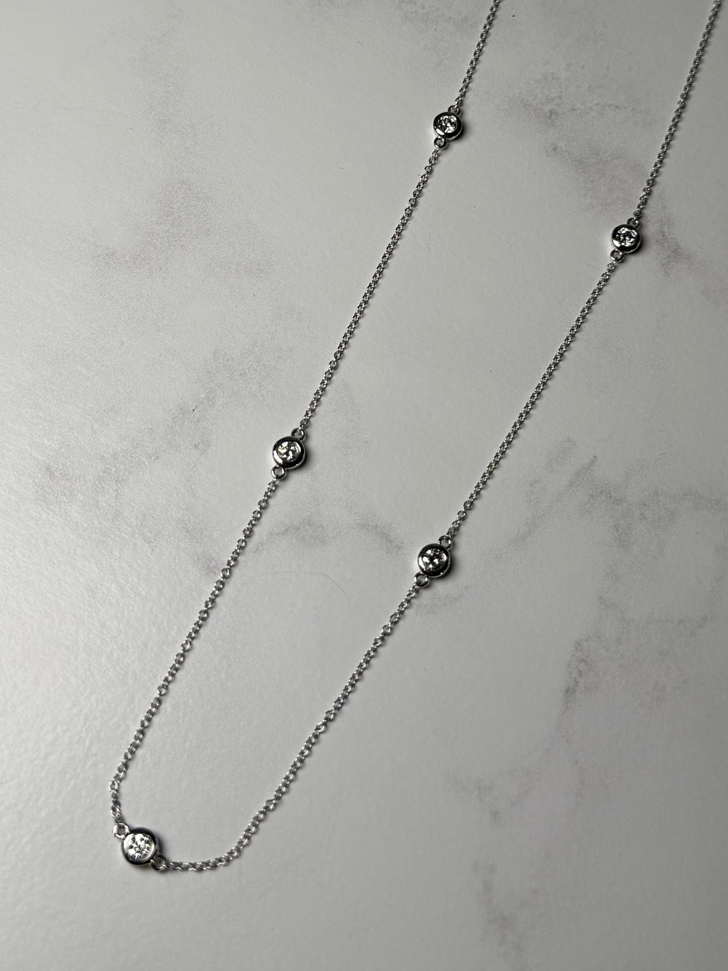 Diamond Station Necklace | 14k White Gold