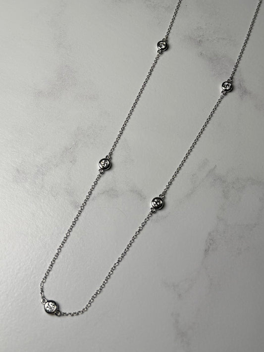 Diamond Station Necklace | 14k White Gold