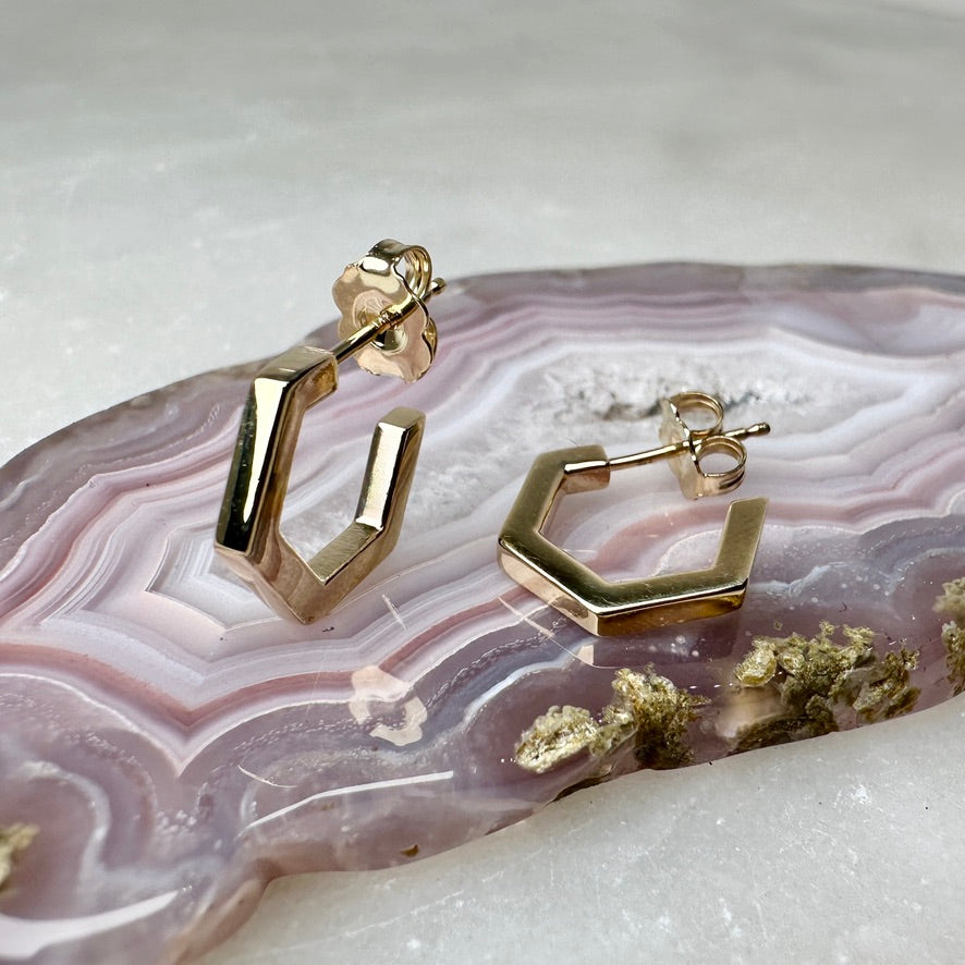 Hexagonal Hoop Earrings | 14k Yellow Gold