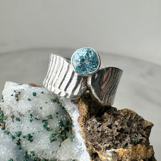 Blue Topaz Cuttlebone Ring | Sterling Silver