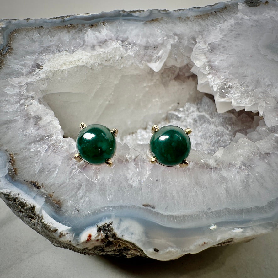 Guatemalan Jade 4-Prong Stud Earrings | 14k Yellow Gold