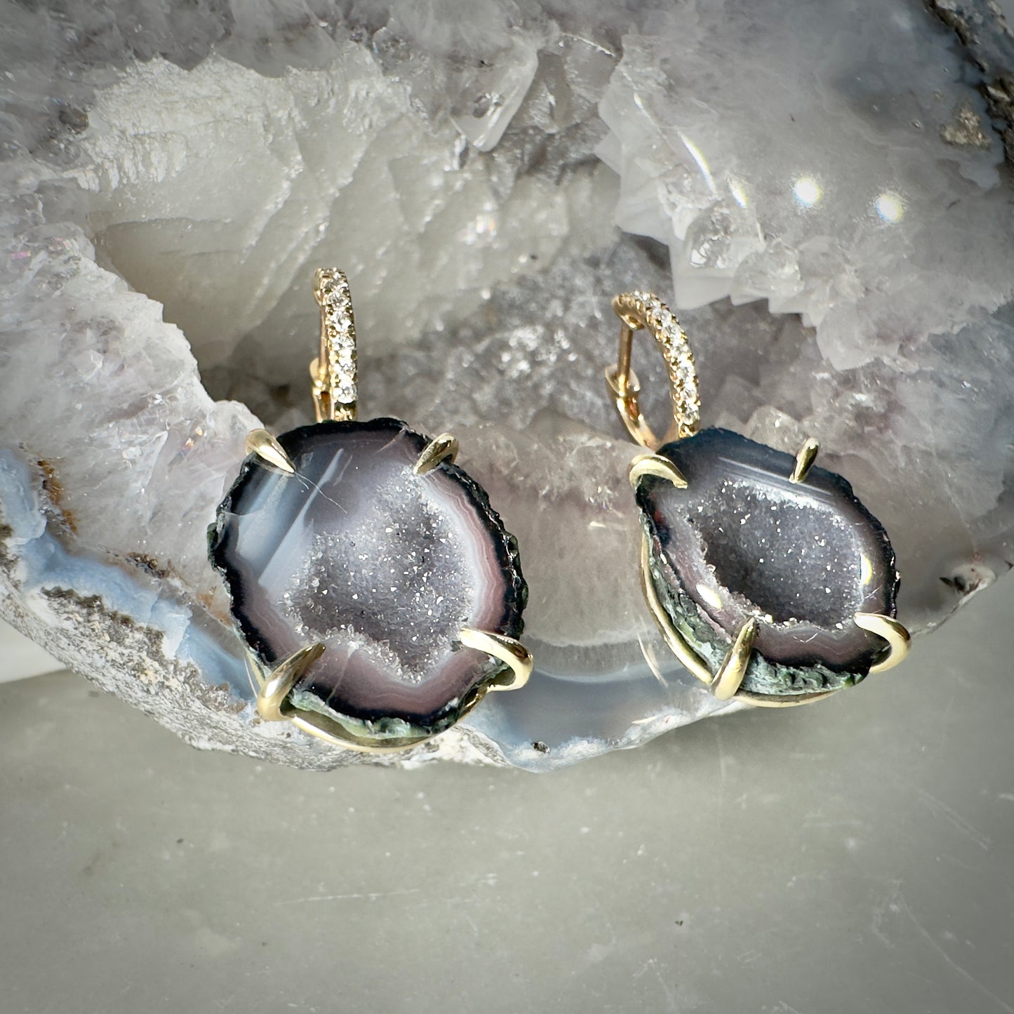 Tabasco Geode & Diamond Earrings