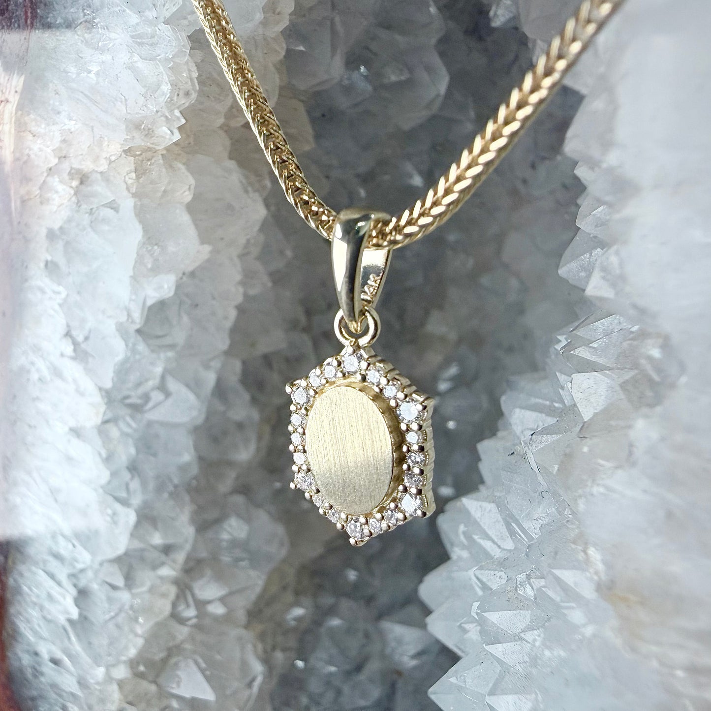 Oval Pendant with Diamond Halo | 14k Yellow Gold