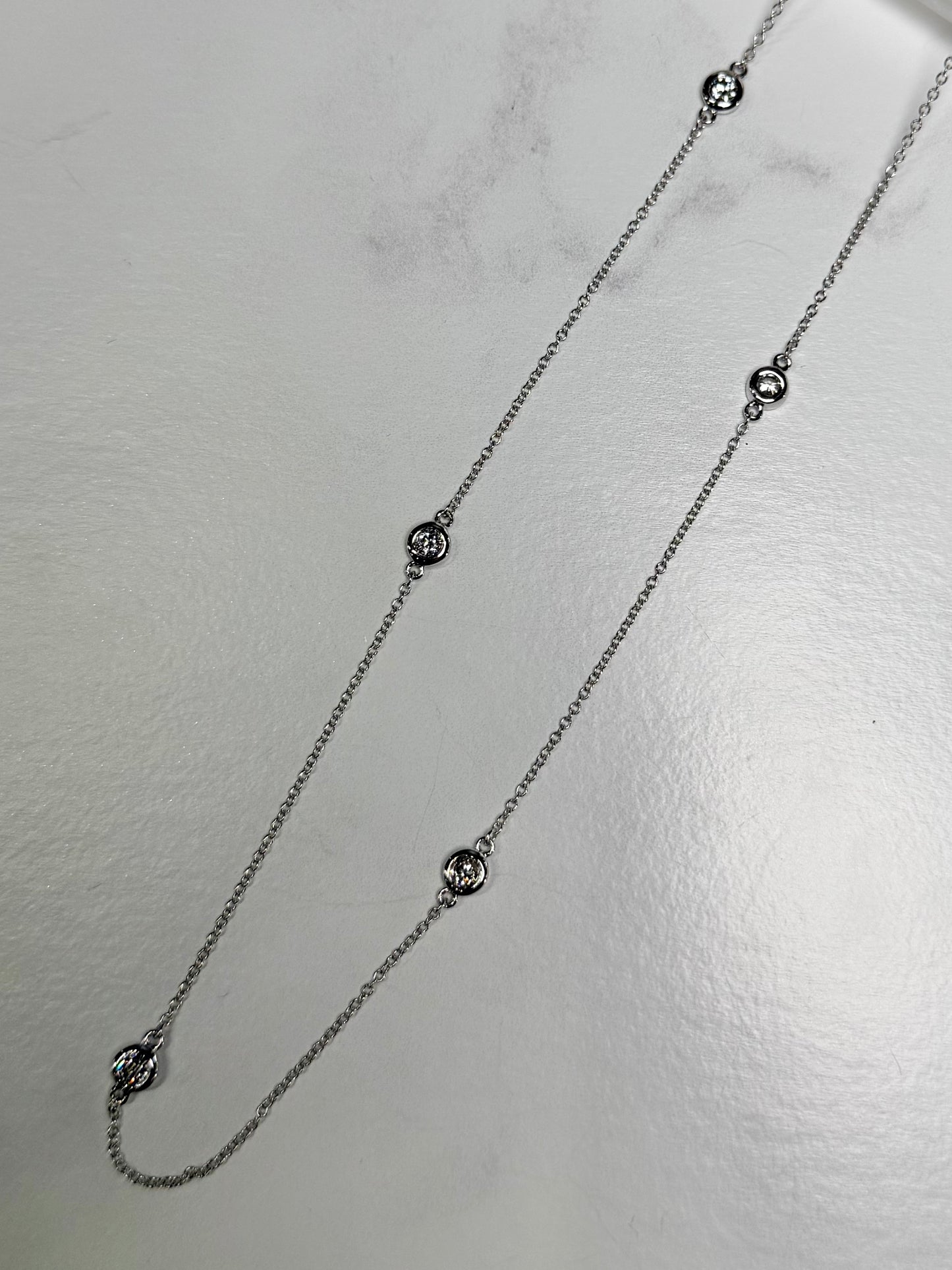 Diamond Station Necklace | 14k White Gold