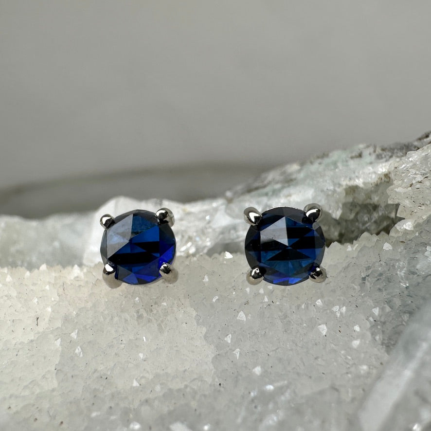 Lab Grown Sapphire 4-Prong Stud Earrings | 14k White Gold