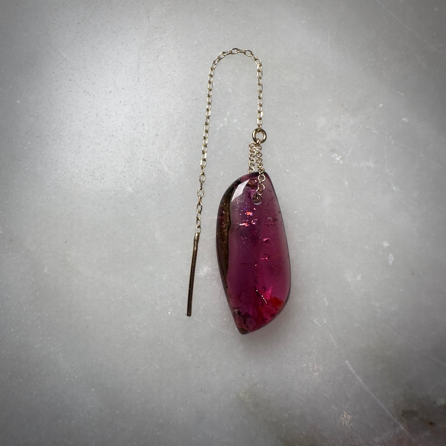 Rubellite Tourmaline Threader Earring