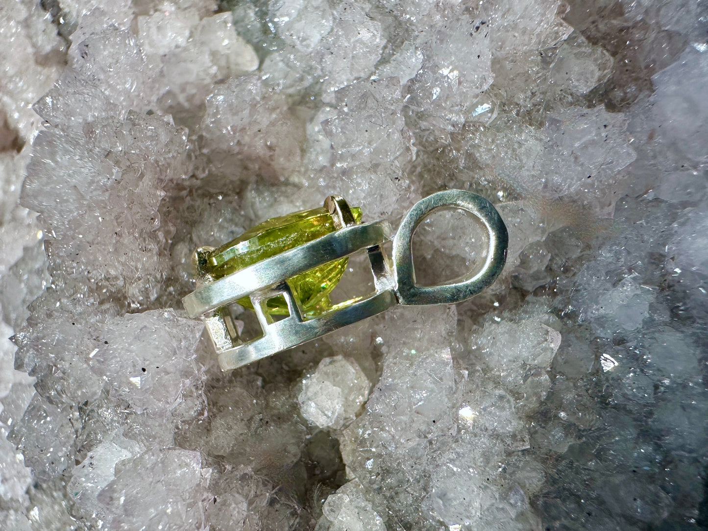 Chartreuse Sphene Granite Pendant | 14k Yellow Gold & Sterling Silver Mixed Metals