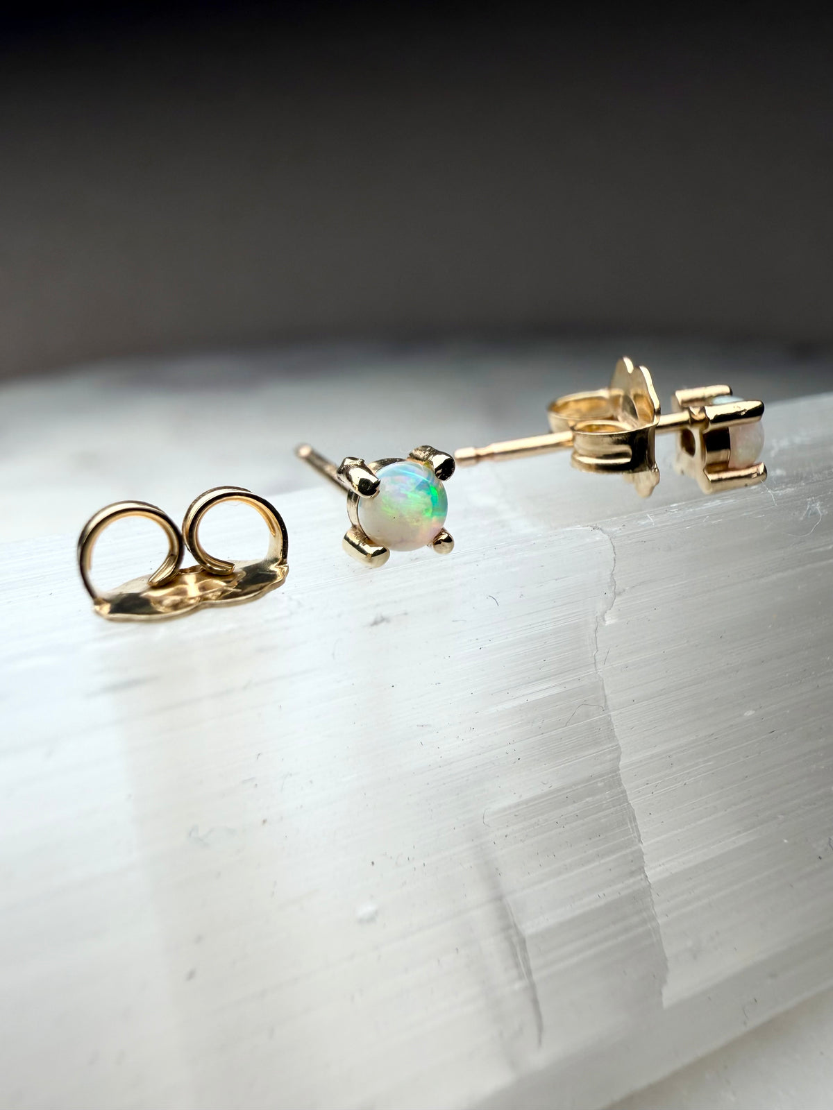 Australian Opal Stud Earrings | 14k Yellow Gold