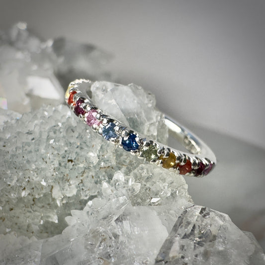 Rainbow Sapphire Band with Split Prongs