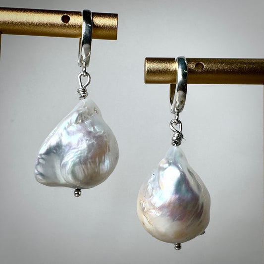 Baroque Pearl Huggie Earrings | Sterling Silver
