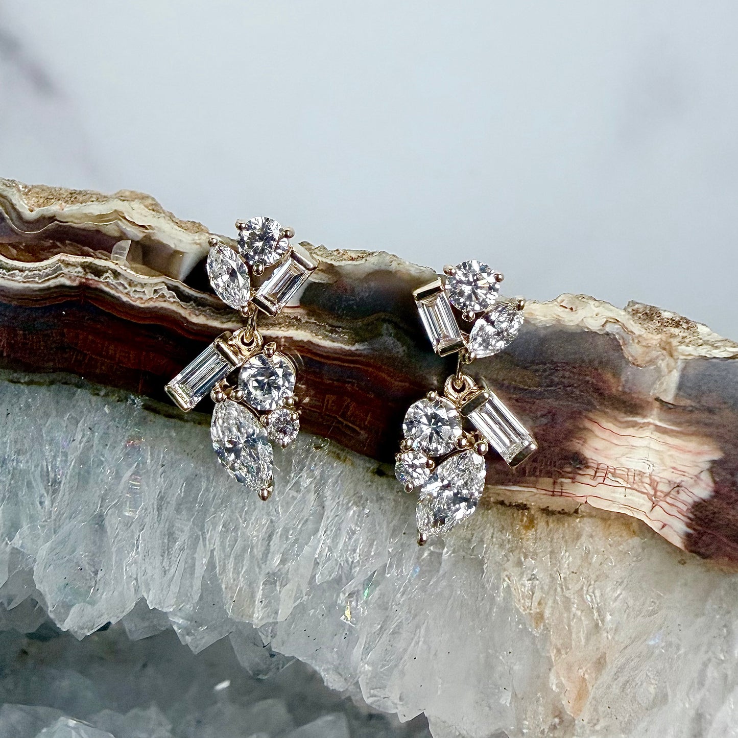 Diamond Cluster Earrings | 14k yellow Gold