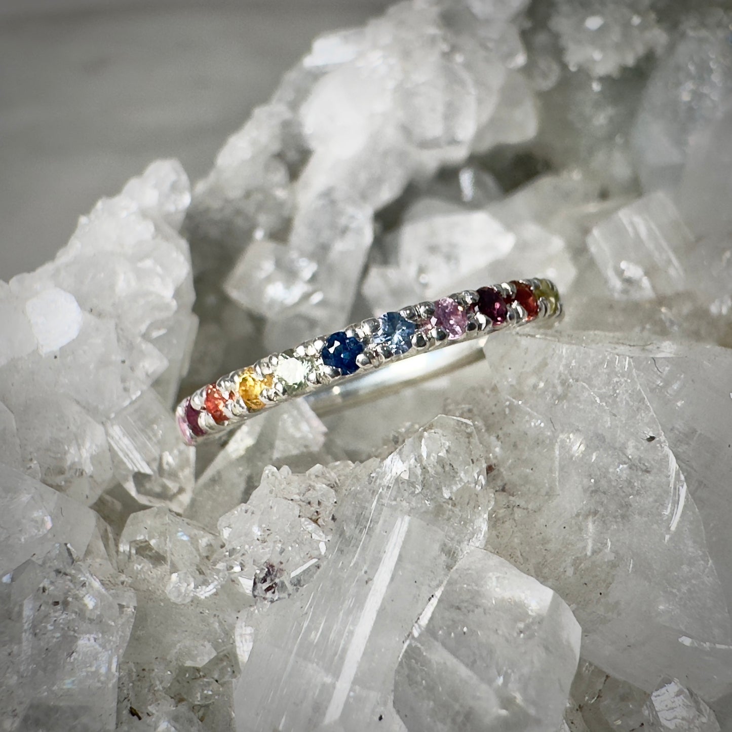 Rainbow Sapphire Band with Split Prongs