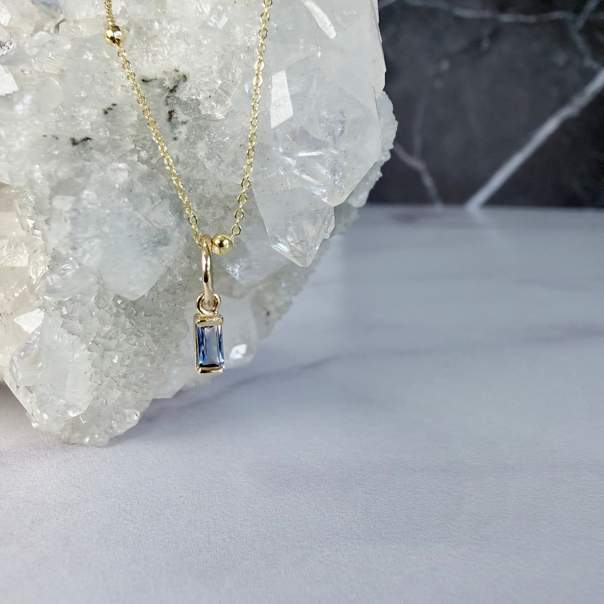 Mini Montana Sapphire Charm Pendant | 14k Yellow Gold