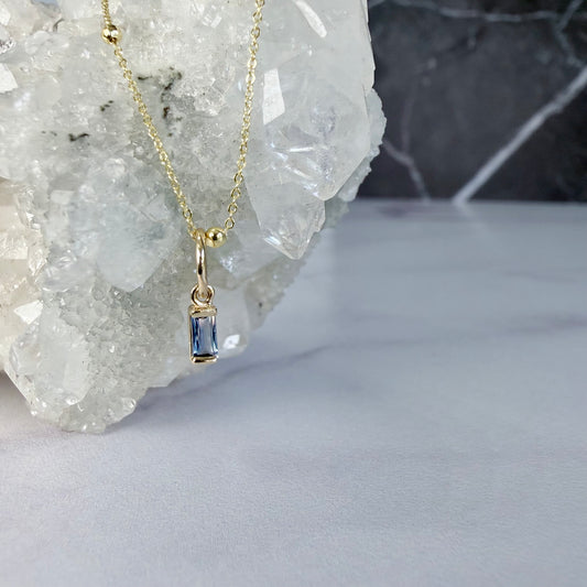 Mini Montana Sapphire Charm Pendant | 14k Yellow Gold