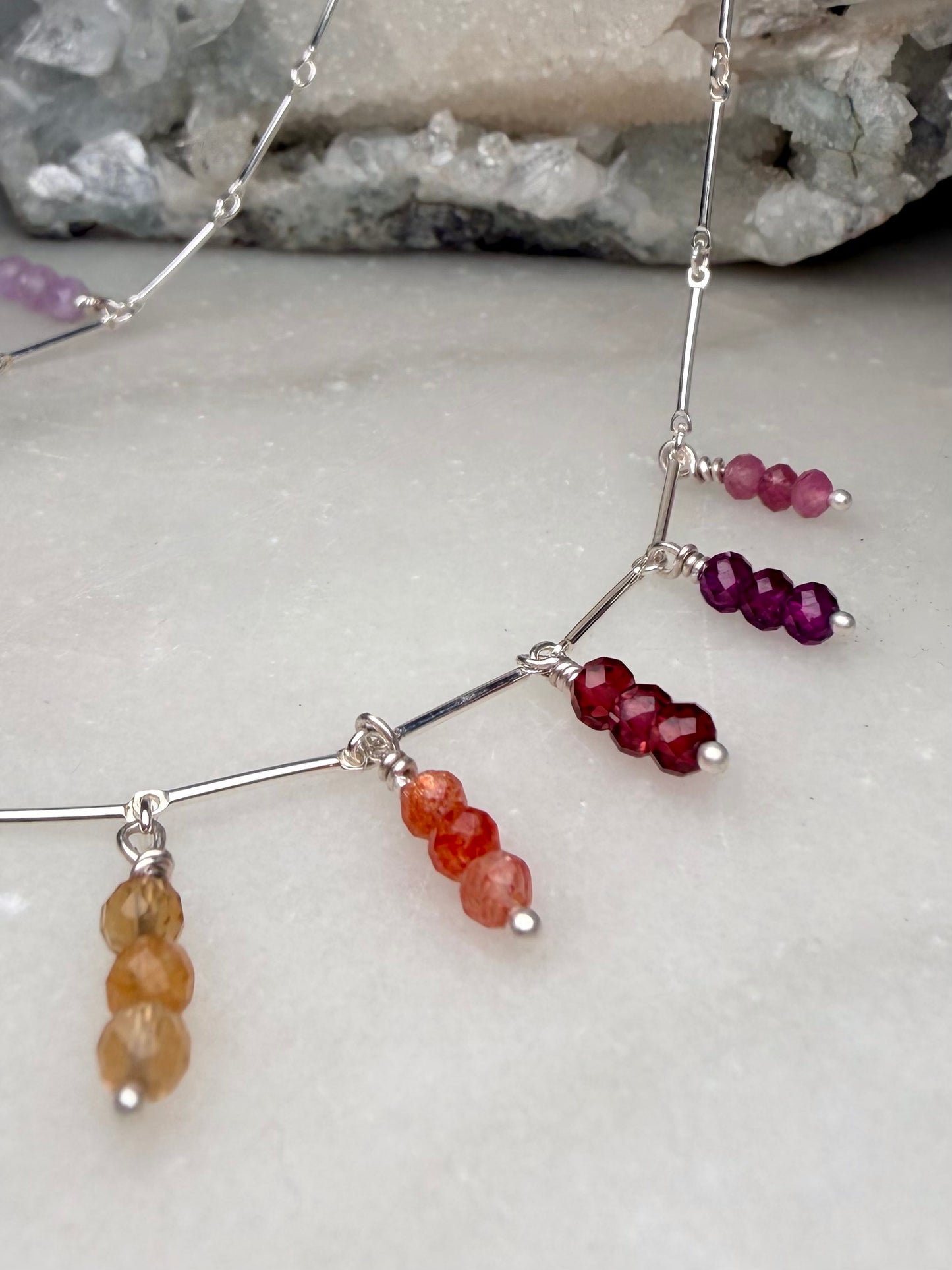 Rainbow Droplet Necklace | Sterling Silver
