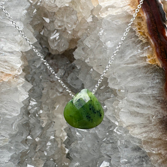 Canadian Jade Teardrop Floating Necklace | Sterling Silver