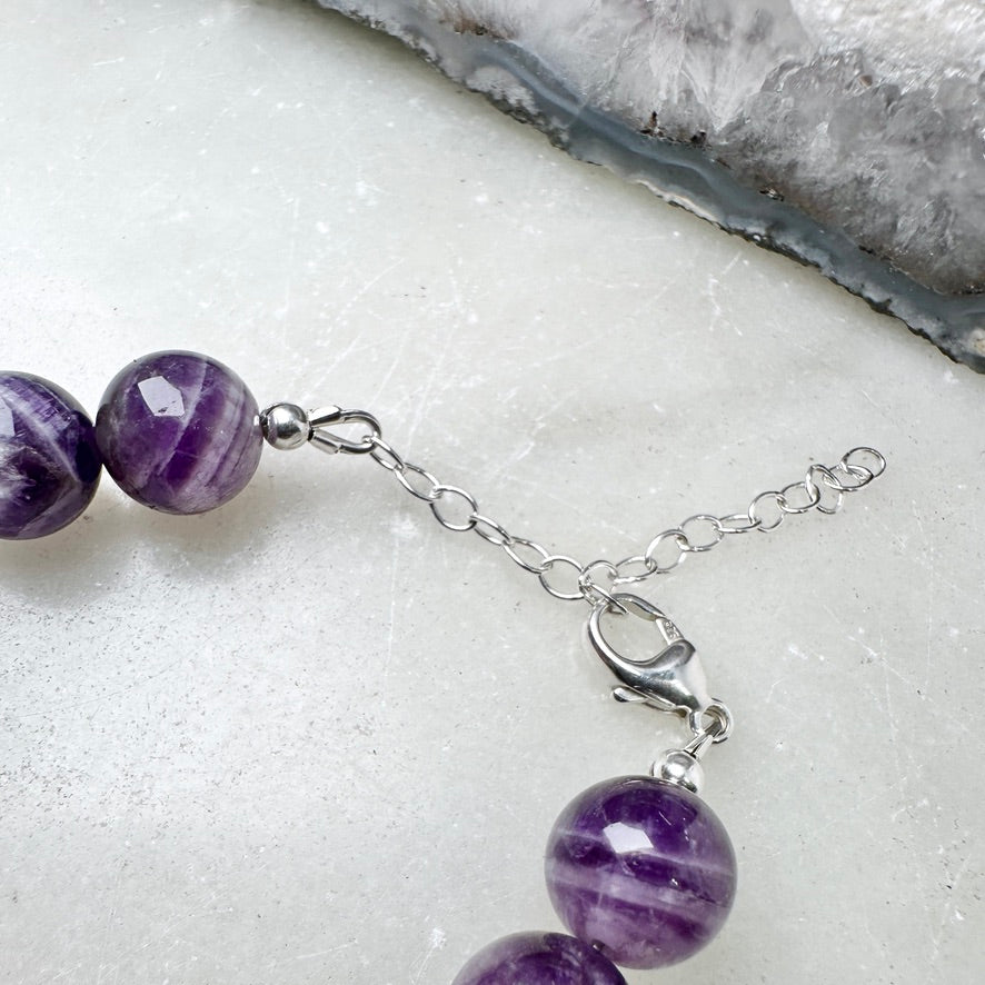 Chevron Amethyst Beaded Bracelet | Sterling Silver