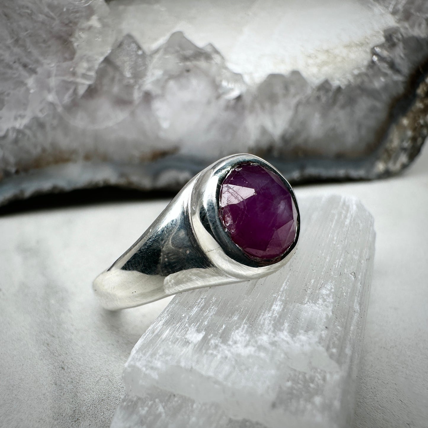 Silky Pink Sapphire Signet Ring | Sterling Silver