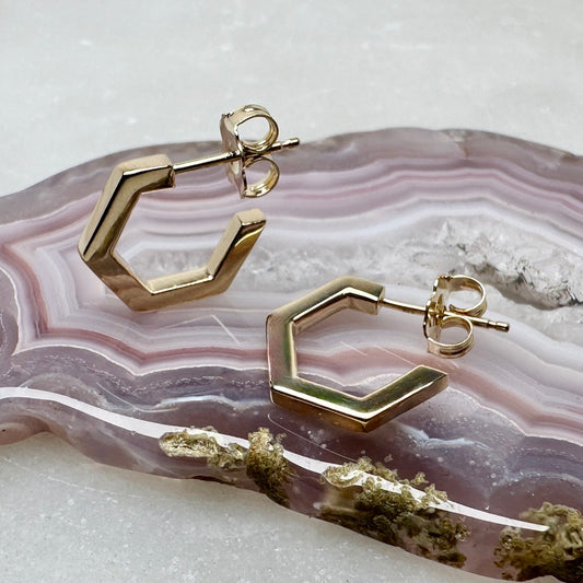 Hexagonal Hoop Earrings | 14k Yellow Gold