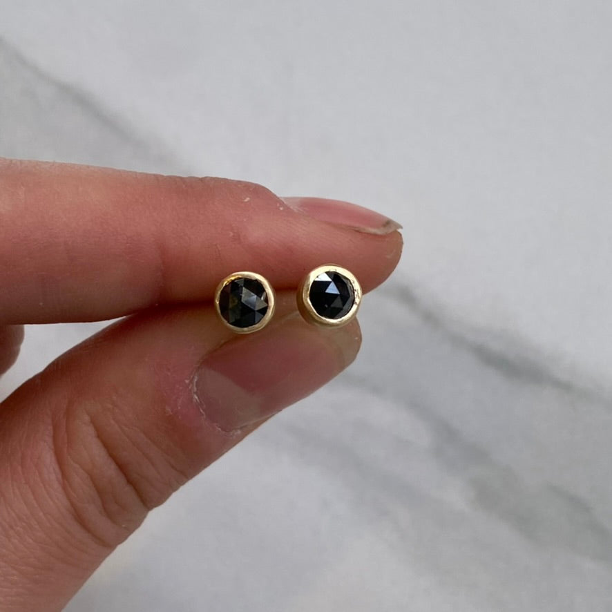 Black Diamond Stud Earrings in 14k Yellow Gold