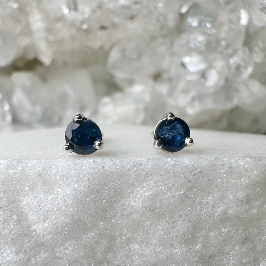 Blue Sapphire Stud Earrings | Sterling Silver