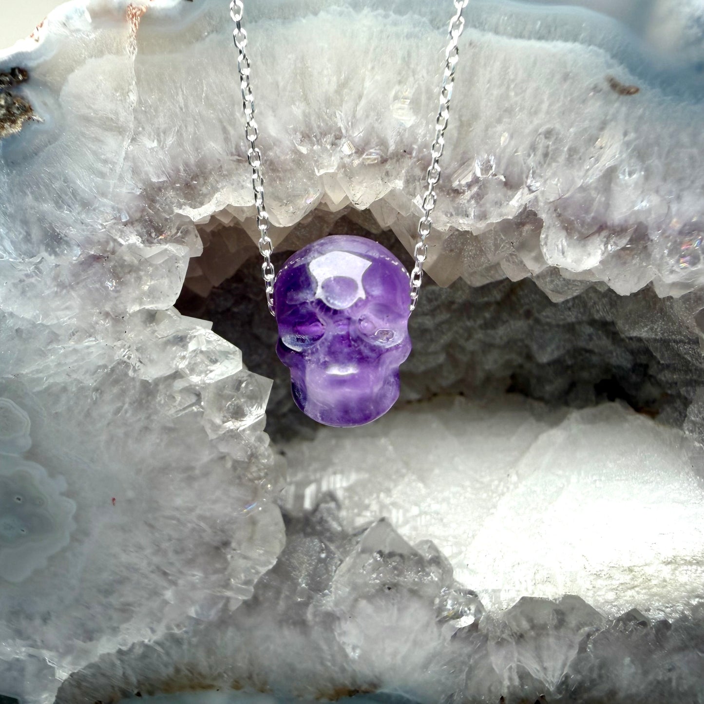Amethyst Skull Floating Necklace | Sterling Silver
