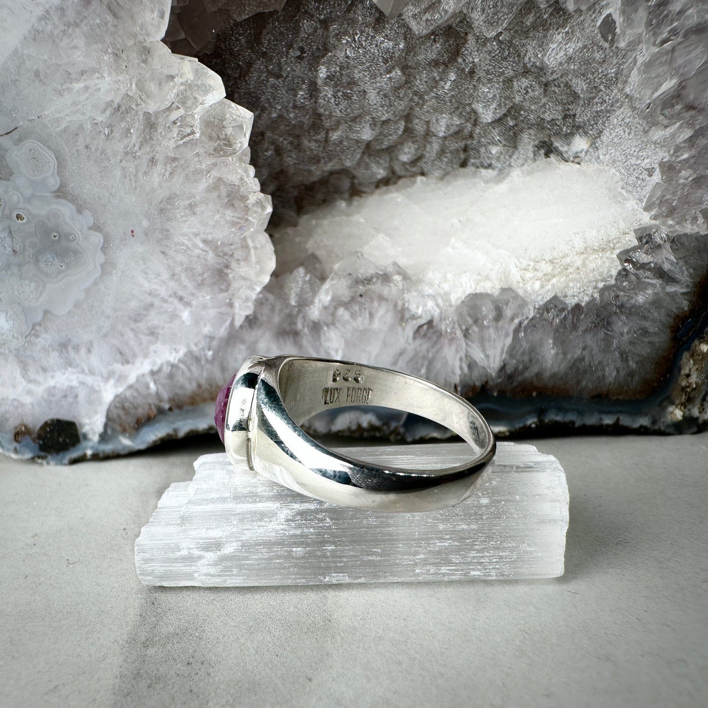 Silky Pink Sapphire Signet Ring | Sterling Silver