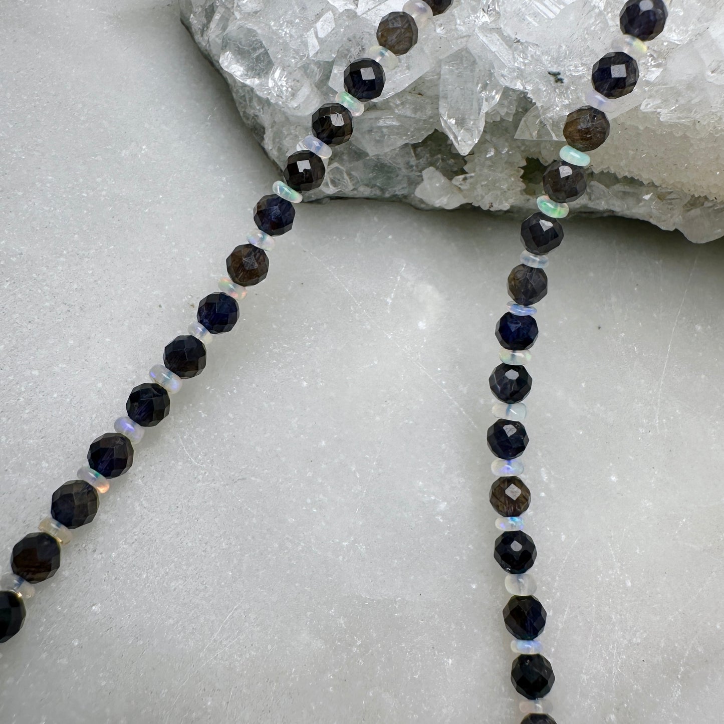 Faceted Iolite & Opal Necklace | Sterling Silver