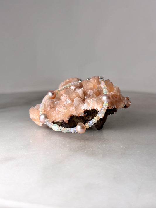 Ethiopian Opal & Pink Pearl Bracelet | Sterling Silver
