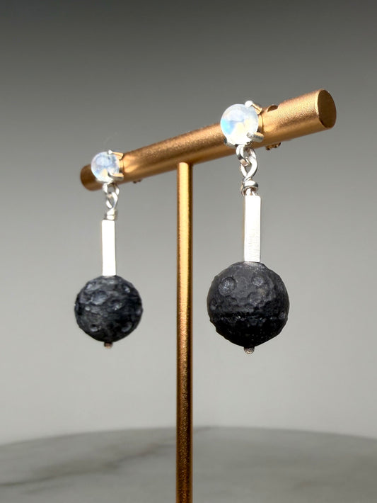 Moondrop Obsidian & Moonstone Earrings | Sterling Silver