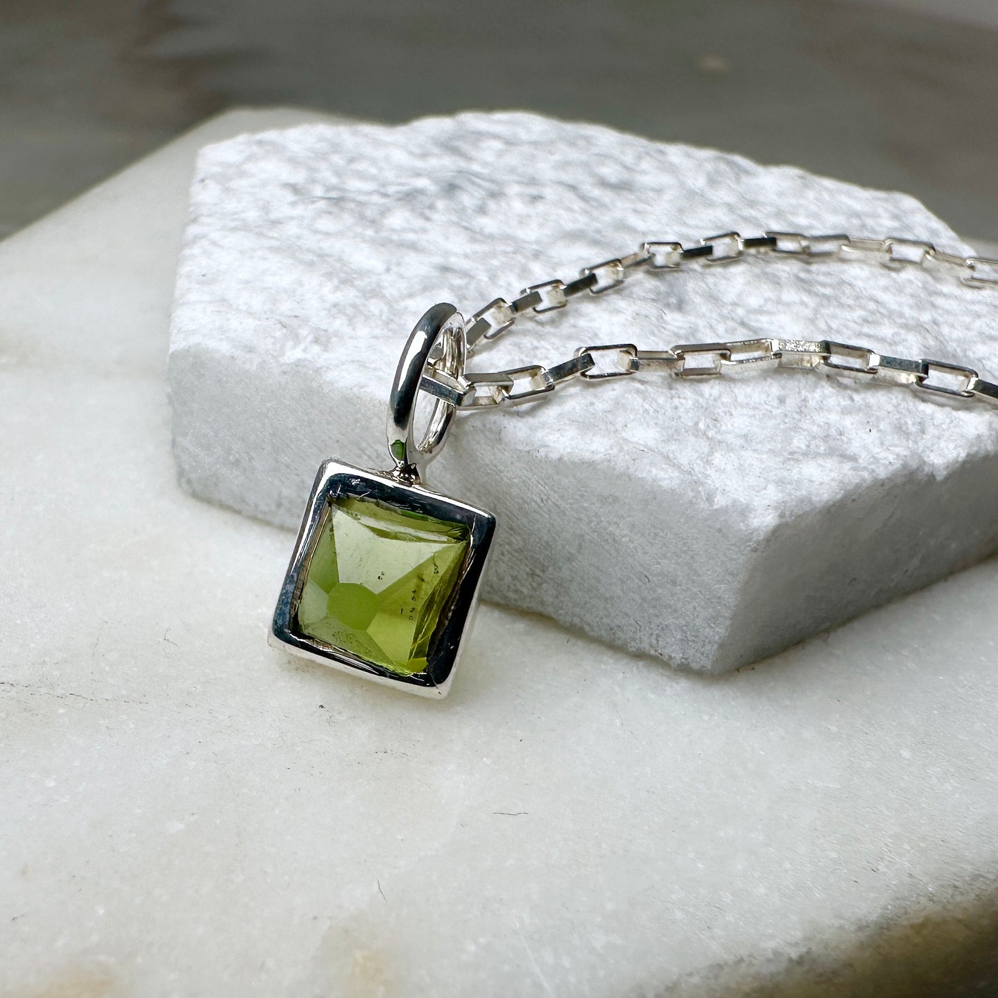 Green Tourmaline Charm Pendant | Sterling Silver