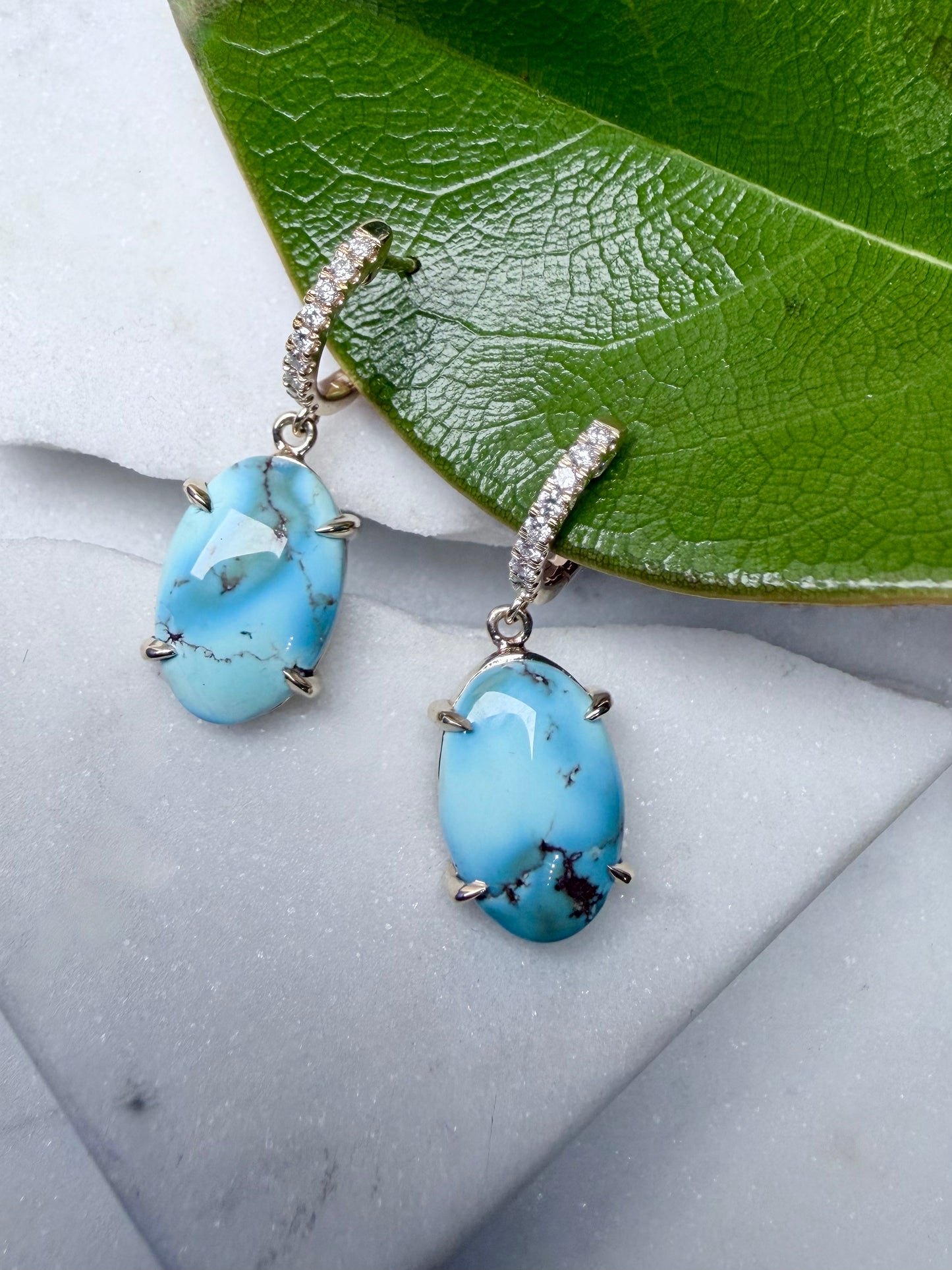 Golden Hills Turquoise Diamond Huggie Earrings | 14k Yellow Gold